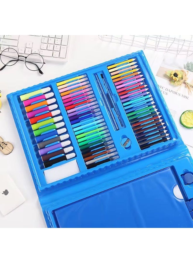 OKIKI 208 PCS Art Supplies, BRAND Drawing Art Kit for Kids Adults Art Set with Double Sided Trifold Easel, Oil Pastels, Crayons (Blue) - Image 2